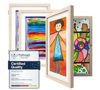 Ciscle Kids Art Frames, 3 Pack A4 Fillable Front Opening Photo Frames, Display Frames for Kids Artwork for 150 Pictures, Ideal for Children's Drawings, Kids Art Projects, School, Home or Office(Wood)