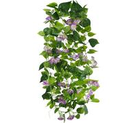 CISDUEO 2 Pcs Artificial Vines Silk Morning Glory Vines for Outdoor 15Feet Hanging Plants Garland Purple Fake Green Plant Morning Glories for Home Decor Wall Fence Stairway Wedding Hanging Baskets