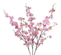 CISDUEO 3 Pcs Artificial Cherry Blossom Flower Silk Peach Flowers Bulk Plum Blossom Flowers with Leaves Cherry Blossom Branches Vase Arrangements for Spring Wedding Indoor Outdoor DIY Party Decor Pink