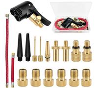 CiShow 15-piece Bicycle Valve Adapter Set, Auto Valve Adapter, French Valve Adapter, Pump Valve Adapter, Air Pump, Ball Pin and Pump Valve Adapter, Red Hose 11cm + 25cm