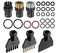 CiShow 6 Pcs Steam Cleaner Accessories Compatible with Kärcher, Round Brush, Nylon and Brass Flat Brushes, Hand Steam Cleaner, Plastic Scoop, Wire Brush for Kitchen Furniture, 22 Pcs Sealing Ring