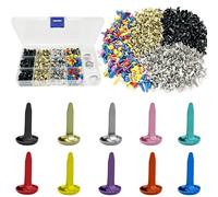 CiShow 600pcs Multicolor Metal Paper Fasteners, Modern Style, 8*15mm, Black, Silver, Gold, Awl, Storage Box