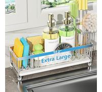 Cisily Extra Large Sink Caddy Organizer with Drying Stone, White Sponge Holder for Kitchen, Dish Brush Holder for Countertop, Kitchen Decor Storage and Essentials