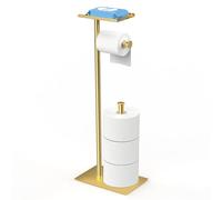CISILY Golden Toilet Paper Holder Stand with Phone Shelf, Bathroom Toliet Decor Decoration. Tissue Paper Roll Holder Free Standing Storage, Rv Accessories, Apartment Restroom Household Home Essentials