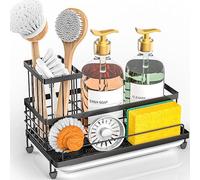 Cisily Kitchen Sink Organizer, Sponge Holder for Kitchen Sink with Removable Drip Tray for Countertop, Soap Dish, Top Brush Dispenser, 304 Stainless Steel,