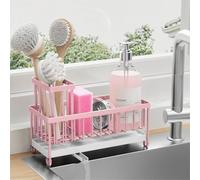 Cisily Pink Sponge Holder for Kitchen Sink Sink Organizer with Tall Brush Holder Kitchen Countertop 304 Stainless Steel Soap Dispenser Organizers