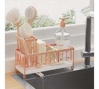 Cisily Rose Gold Sponge Holder for Kitchen Sink, Sink Caddy Organizer with High Brush Holder, Kitchen Countertop Organizers and Storage Essentials, Rustproof 304 Stainless Steel, Soap Dispenser