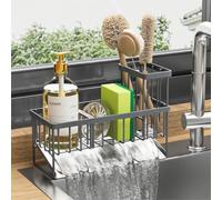 Cisily Sink Caddy Organzier with High Brush Holder, Sponge Holder for Sink, 304 Rustproof Stainless, Kitchen Countertop Soap Dispenser Organizer, Dark Gray Kitchen Decor and Accessories