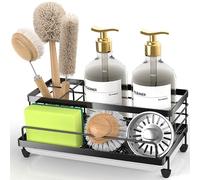 Cisily Sink Organizer with Drip Tray, Rustproof and Non-Slip Sponge Holder, Kitchen Utensils for New Home (Matte Black)