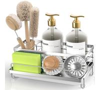 Cisily Stainless Steel Sponge Holder for Kitchen, Sink Caddy Sink Organizer Rack for Kitchen Accessories with Drip Tray, Rustproof and Non-slip, Dish Soap Dispenser Countertop Organizer