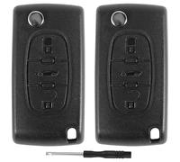 Cisixin 2 Pack Car Key Cover, 3 Buttons Smart Key case, Key Shell, Car key fob cover, Compatible with Citroen Peugeot, CE0523-CE0536(Black)