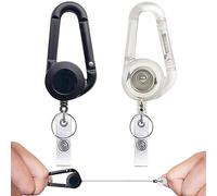 Cisixin 2 pieces zip retractable ID holder, 65 cm steel wire rope key ring, extendable for keys, card holder, ski card holder, access card