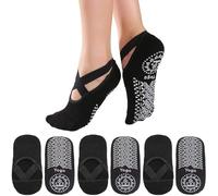 Cisixin 3 Pairs Yoga Socks, Pilates Socks with Straps,Women's Non-Slip Sock, For Ballet, Dance, Workout(Black