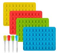 Cisixin 50 Gummy Bear Moulds, Silicone Mold, Mini Size Fruit Chocolate Molds Reusable Candy & Ice Cube Trays Mold Set, with 2 Drops(4 Pack)