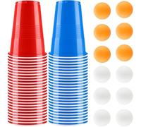 Cisixin Beer Pong Cups, 50 Pcs Cups Recyclable, with 12 Ping Pong Balls, Drinking Games Set for Adults, Table Games for Party Festivals