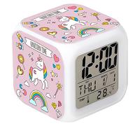 Cisixin Digital Alarm Clock Unicorn Colourful Square Girls LED Illuminated Discolouration and Decompression Alarm Clock Creative Colour LED Digital Clock with Temperature Display Table Clock Change