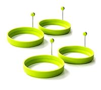 Cisixin Fried Egg Rings Non Stick Pancake Molds Silicone Egg Rings Round with Handle for Frying Pack of 4