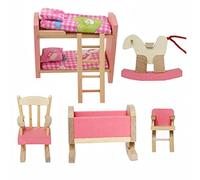 Cisixin Pink Wooden Dolls Toy Furniture Bedroom Pretend Play Toy miniature bedroom set