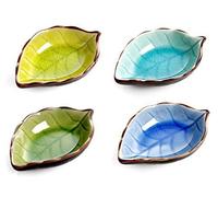 Cisixin Set of 4 Leaf Shape Sauce Dishes with Beautiful Crackle Glaze - Tapas & Butter Dishes