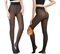 Cisixin Women's Fleece Lined Tights, Fake Translucent Thermal Leggings, Thick Tights Winter Warm Stocking(Dark Translucent Skin)