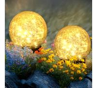 Ciskotu 2 Pack Solar Lights Outdoor Garden, 60 LED Solar Ground Garden Lights, IP44 Waterproof Crackle Ball for Pathway Walkway Fence Lawn Yard Patio (Warm White)