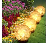 Ciskotu 4 Pack Solar Lights Outdoor Garden, 120 LED Solar Ground Garden Lights, IP44 Waterproof Crackle Ball for Pathway Walkway Fence Lawn Yard Patio (Warm White)