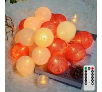Ciskotu Fairy Lights LED String Lights - 3.8M 20 Pcs UK Plug 8 Lighting Mode Cotton Ball String Lights with Remote Control for Wedding Party Home Christmas Decoration