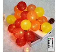 Ciskotu Fairy Lights LED String Lights - 3.8M 20 Pcs UK Plug 8 Lighting Modes Cotton Ball String Lights with Remote Control for Wedding Party Home Christmas Decoration, Maplered