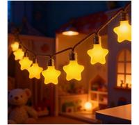 Ciskotu Hemp Rope Star String Lights, Solar & USB, 8M 16 LED, 8 Modes, for Decorating Kids' Room, Garden, Christmas and Parties. Warm White