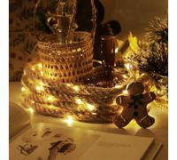 Ciskotu LED Fairy Lights Rope, 60 LEDs Fairy Lights Summer Decoration Sea Christmas Lighting for Decoration Outdoor Garden Patio Balcony 3m (15mm Thick Beige Cotton Rope)