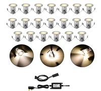 CISLAN LED Decking Lights,Φ15mm 0.4W/pc Waterproof Plinth Deck Lights with Light Sensor, High Brightness Warm White Buried Garden Light, Pack of 20