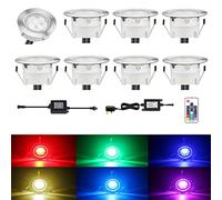 CISLAN Waterproof Plinth Deck Lights RGB Multi-Color 8 Pack IP67 Waterproof Indoor/Outdoor Decor Light with Remote Control High Brightness Buried Garden Light for Decking Lighting, Kitchen Plinths