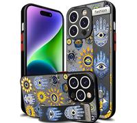 Cisland Compatible for iPhone 14 Pro Max Case Cute with Strap Stand Finger Kickstand, Designer Cool Silicone Cases Funda Cover - Blue Evil Eyes