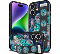 Cisland Compatible for iPhone 16 Case Cute with Strap Stand Finger Kickstand, Designer Cool Silicone Cases Funda Cover - Blue Universe