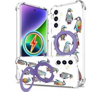 Cisland for Samsung Galaxy S24/S25 Case Magnetic Clear Design,Compatible with MagSafe,Kickstand Vertical/Horizontal,Shockproof Airbag Bumpers Phone Cover - Blue Penguins Lovely