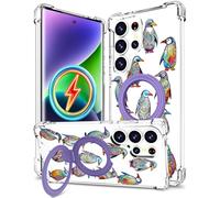 Cisland for Samsung Galaxy S25 Ultra Case Magnetic Clear Design,Compatible with MagSafe,Kickstand Vertical/Horizontal,Shockproof Airbag Bumpers Phone Cover - Blue Penguins Lovely