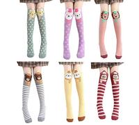 CISMARK Cartoon Animal Cat Bear Fox over Calf Knee High Socks, 6 Colors, One Size, 6 Colors-d, One Size