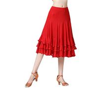 CISMARK Elegant Ballroom Dance Latin Flamenco Dance Skirt for Women, Red, One Size