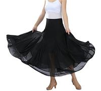 CISMARK® Elegant Ballroom Dancing Waltz Dance Party Long Swing Mesh Skirt, Black, M