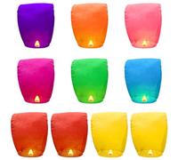Cisolen 10pcs Chinese Sky Lanterns Biodegradable Multicolour Paper Lantern No Assembly Required Beautiful Lantern Wishes for Festivals Weddings New Years Birthdays Parties Memorials(Random Colour)