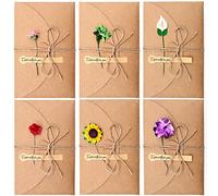 Cisolen 12 Pieces Retro Kraft Paper Envelopes Greeting Card Invitation Card Envelope Dried Flowers Decorated Postcard 6 Styles (17.5 cm x 11 cm)