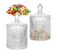 Cisolen 2 Pieces Crystal Candy Jar With Lid Vintage Candy Container Glass Decorative Glass Jar Candy Jar Storage Jars For Candies Chocolate Beans Cookies