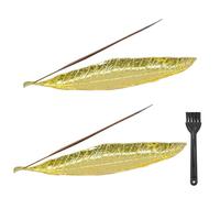 Cisolen 2 pieces Incense Holder Incense Stick Holders Metal Leaf Incense Burner Holder Scented Sticks Leaf Incense Holder Ash Catcher with Mini Broom for Home Office Yoga Meditation