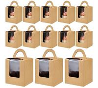 Cisolen 20 Pieces Cupcake Box with Handle Muffin Box with Window Cake Boxes Kraft Paper Cake Boxes Portable Cupcake Box with PVC Window For Birthday Party Wedding
