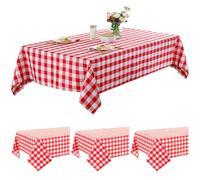 Cisolen 4 Pieces Disposable Tablecloth Red and White Gingham Check PE Tablecloth Rectangular Tablecloths for Party Christmas Wedding Picnic Birthday Halloween Decorations 130 x 220cm