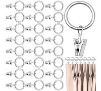 Cisolen 40 Pcs Curtain Rings with Clips Curtain Rings Rustproof Metal Hanging Ring Drapery 25 mm for Curtains and Rods for Home Bathroom Shower