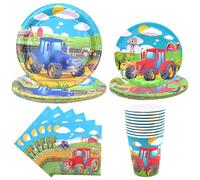 Cisolen 50 Pieces Digger Birthday Party Tableware Construction Excavator Parties Supplies Party Plates Cups and Napkins Disposable for Children's Theme Birthday Shower Decoration (Farm Tractor)