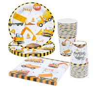 Cisolen 60 Pieces Digger Birthday Party Tableware Construction Excavator Parties Supplies Parties Plates Cups and Napkins Disposable for Children's Theme Birthday Party Shower Decoration
