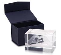 Cisolen Crystal Gifts for Her Him Engraved with I Love You in Cube Glass Figurines Gift 3D Heart in Hands Crystal Engraved 3D Best Gift for Mom Valentine's Day Gifts Anniversary Birthday Presents