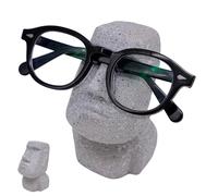 Cisolen Easter Island Figurine Resin Eyeglass Glasses Holder Stand Moai Head Glasses Spectacle Holder Decoration Display Stand Easter Island Display Case Head Statue Home Ornament Office Desk Decor